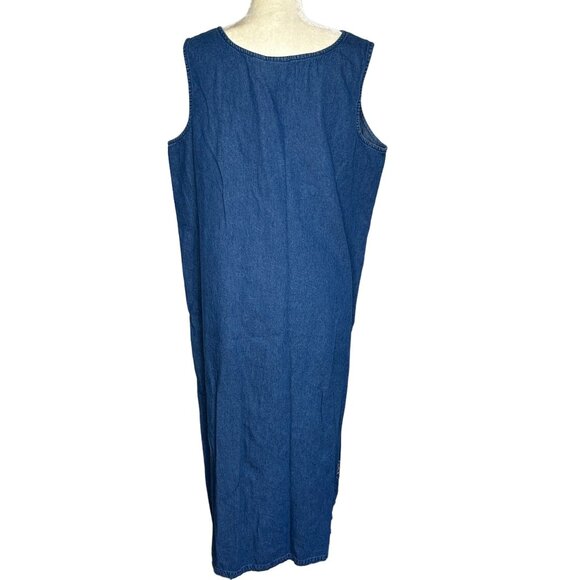 Jane Ashley Vintage 90s Denim Maxi Dress Plus 1X Floral Embroidery Cottagecore - Picture 5 of 12